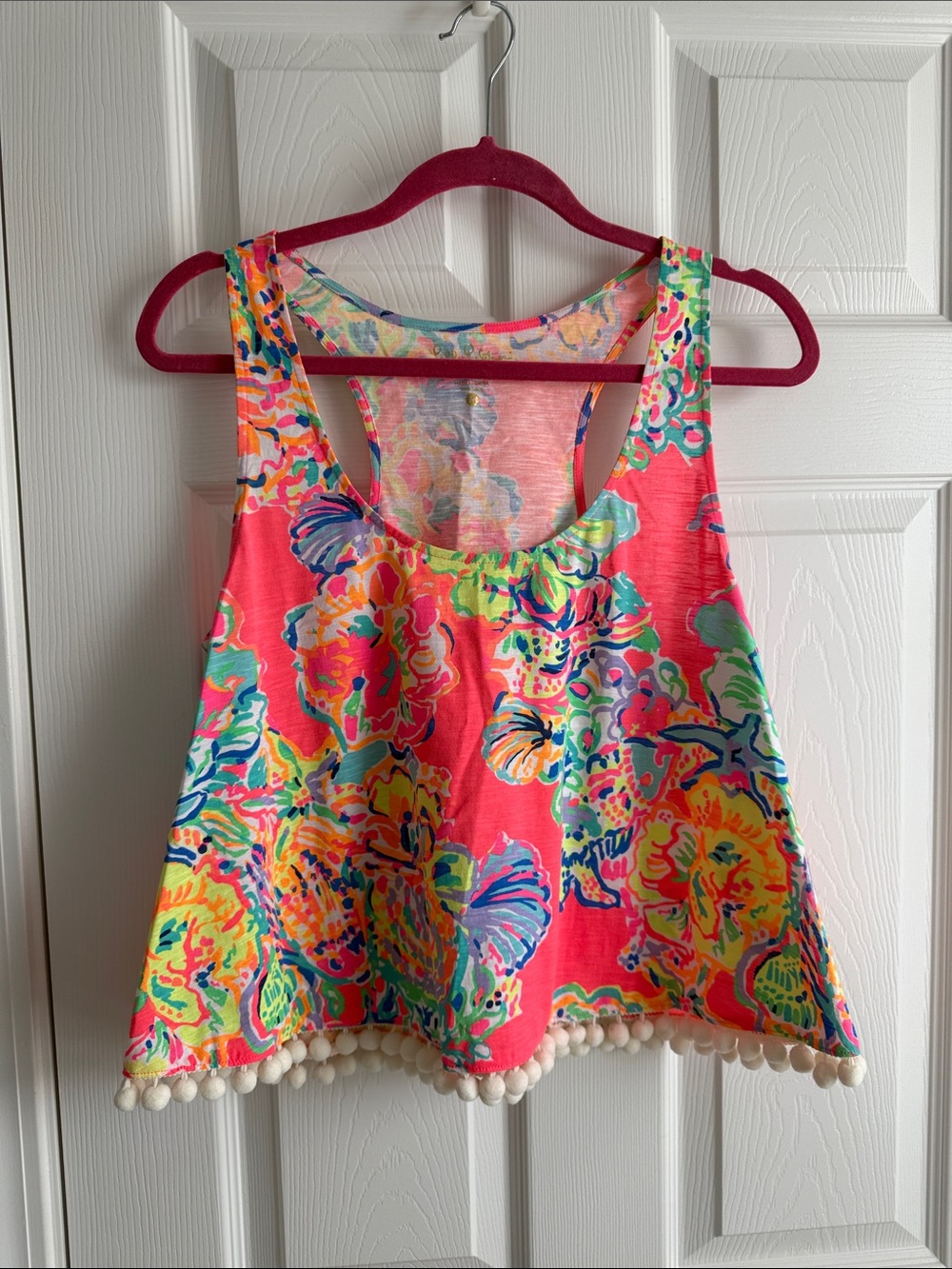Lilly Pulitzer Coral Floral Pom-Pom Tank